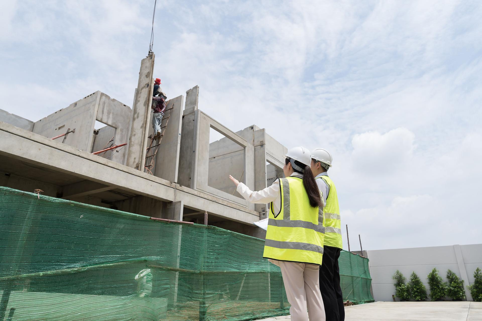 Construction site. Building foundation structure. Civil engineer. Team of construction engineer discuss on site, planning working of building structure and architecture in construction site