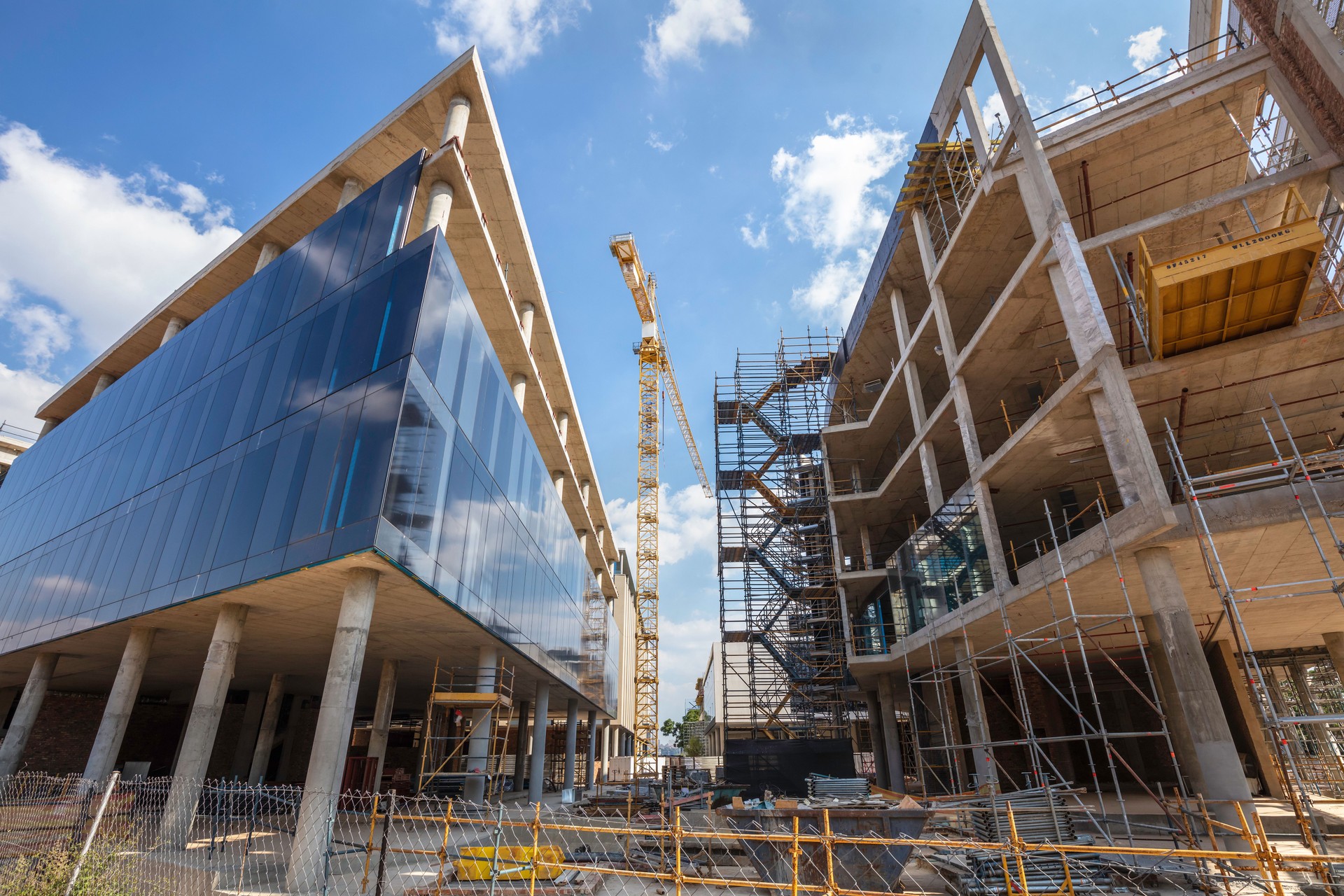 Construction crane at an office building site