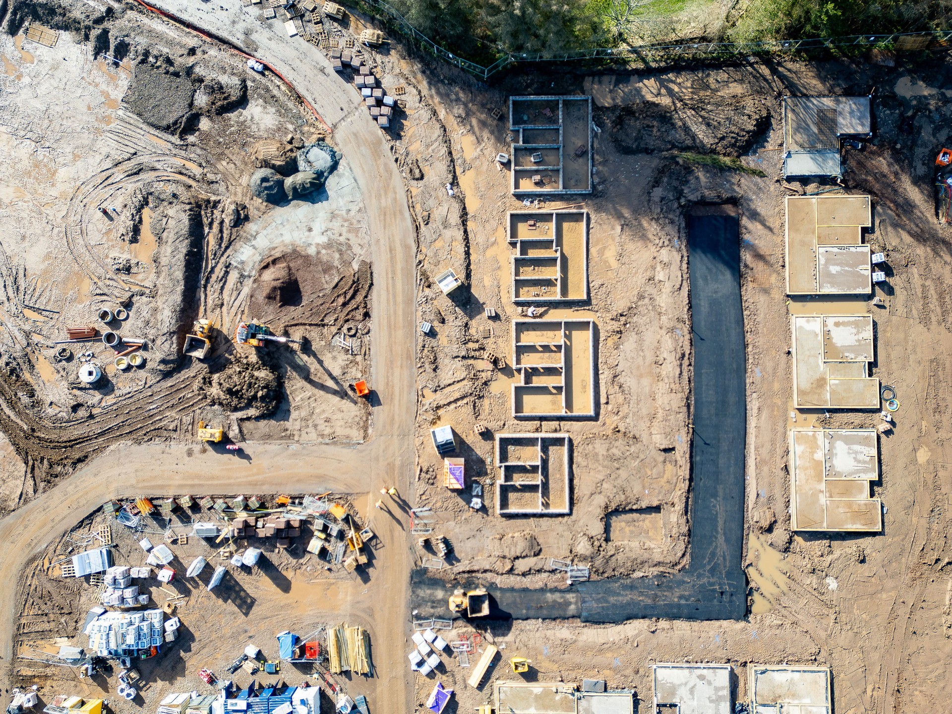 Elevated view of a greenfield housing development